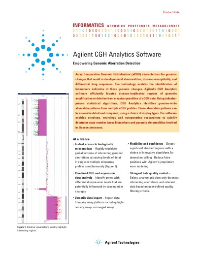 Agilent CGH Analytics Software Product Note - cover page