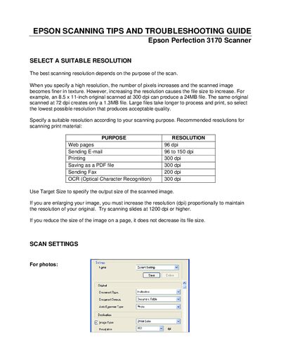 Epson Perfection 3170 Scanning Tips and Troubleshooting Guide - cover page