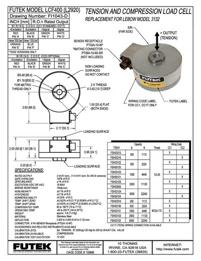 FUTEK FSH03316 Data Sheet - cover page