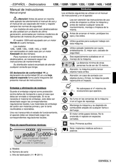 128L/128B/130H/135L/135B/145L/145B Brush Cutter User Manual - cover page