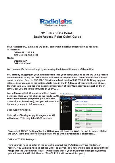 RadioLabs O2Link & O2Point Basic Access Point Quick Guide