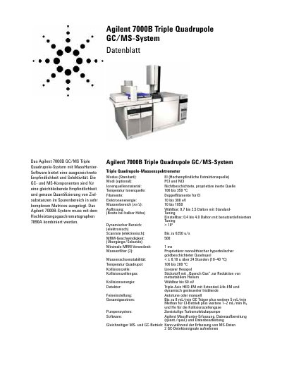 Agilent 7000B Triple Quadrupole GC/MS System Datasheet - cover page