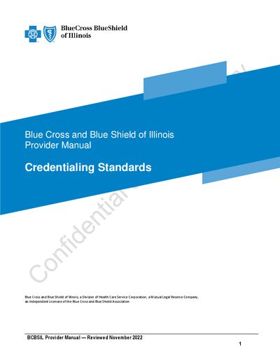 Blue Cross and Blue Shield of Illinois Provider Credentialing Manual - cover page