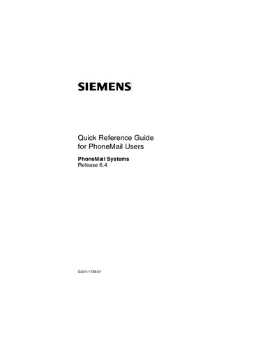 Siemens PhoneMail Quick Reference Guide - cover page
