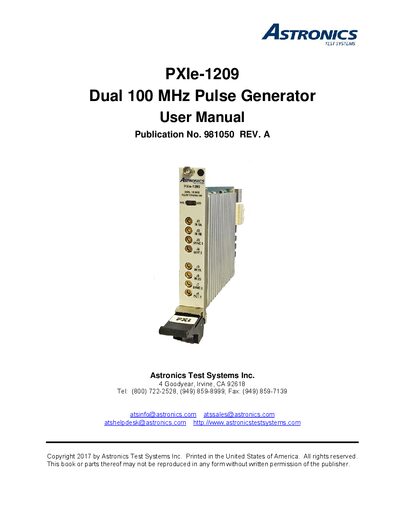 Astronics Test Systems PXIe-1209 Dual 100 MHz Pulse Generator User Manual - cover page