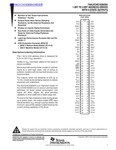 Texas Instruments 74ALVCHS162830A Datasheet - cover page