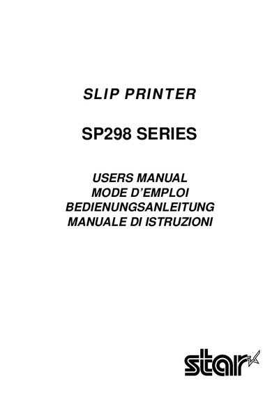Star Micronics SP298 Slip Printer User Manual - cover page