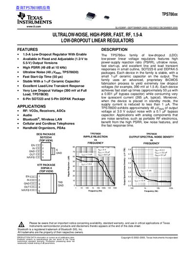 Texas Instruments TPS786xx Low-Dropout Linear Regulator Datasheet - cover page