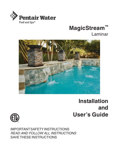 Pentair MagicStream Laminar Installation and User's Guide - cover page