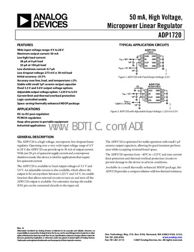 Analog Devices ADP1720 Datasheet - cover page