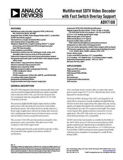 Analog Devices ADV7188 Datasheet Rev A
