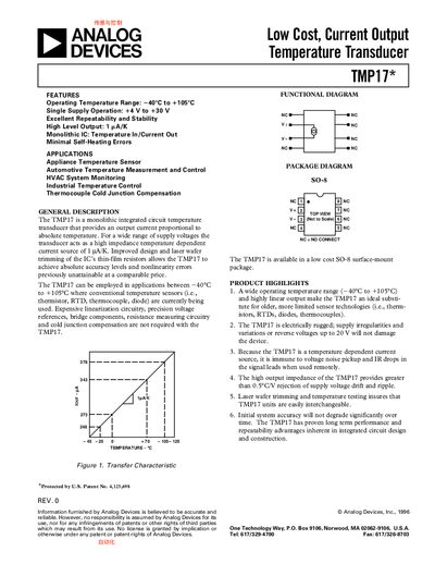 Analog Devices TMP17 Temperature Transducer Datasheet - cover page