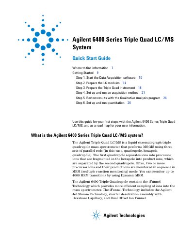 Agilent 6400 Series Triple Quad LC/MS System Quick Start Guide