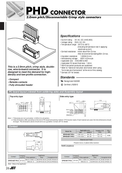 JST PHD Connector Datasheet - cover page