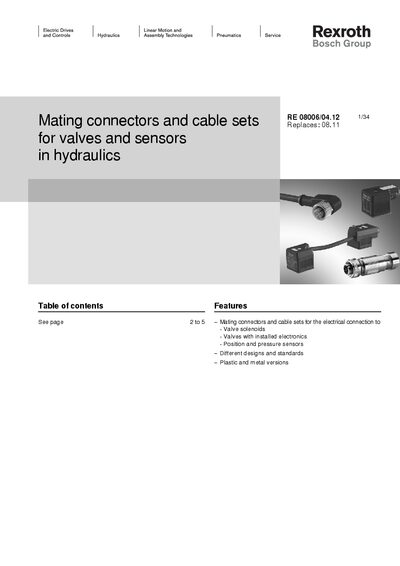 Bosch Rexroth Mating Connectors and Cable Sets Catalog - cover page