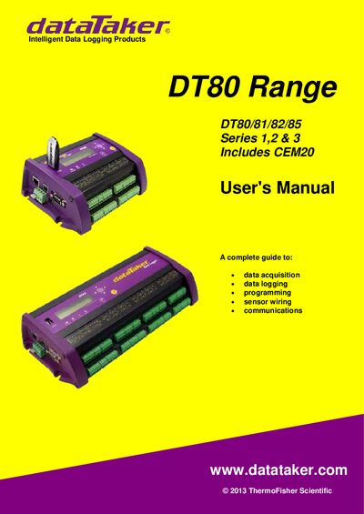 Thermo Fisher Scientific DT80 Data Logger User Manual - cover page