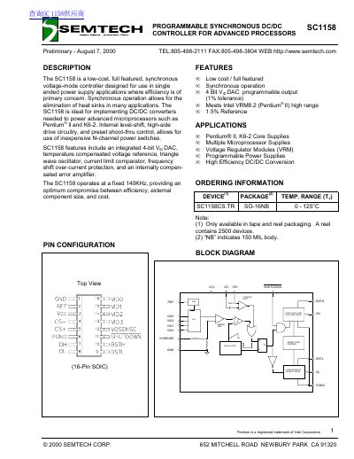 SEMTECH SC1158 handbook - cover page