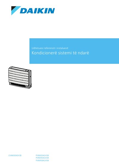 Daikin CVXM20+FVXM25~50A2V1B Split System Air Conditioner Installation Reference Guide