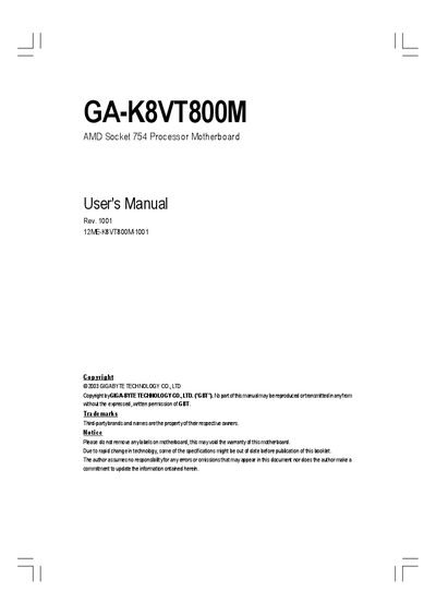 Gigabyte GA-K8VT800M Motherboard User Manual