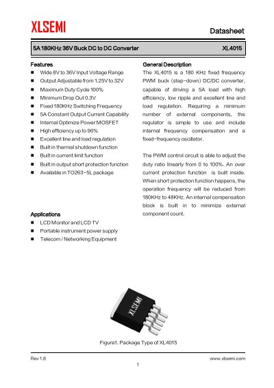 XLSEMI XL4015 Buck DC/DC Converter Datasheet - cover page