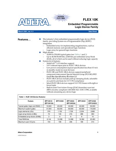 Altera FLEX 10K Datasheet
