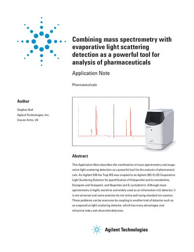 Agilent 500 Ion Trap MS and 385-ELSD Application Note for Pharmaceutical Analysis - cover page