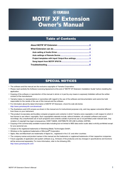 Yamaha MOTIF XF Extension Owner's Manual - cover page