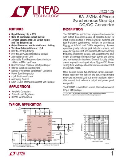 Linear Technology LTC3425 DC/DC Converter Datasheet - cover page