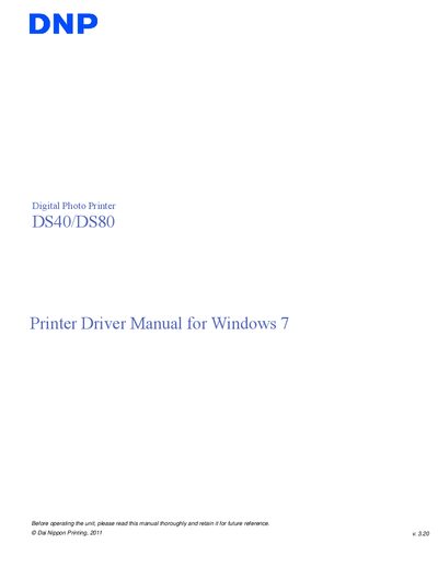 DNP DS40/DS80 Digital Photo Printer User Manual - cover page