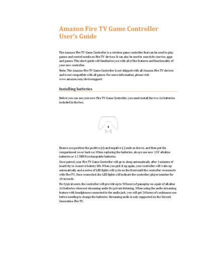 Amazon Fire TV Game Controller User's Guide - cover page