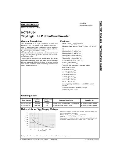 Fairchild NC7SPU04 TinyLogic ULP Unbuffered Inverter Datasheet - cover page