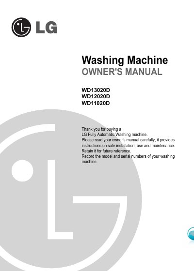 LG WD13020D / WD12020D / WD11020D Washing Machine Owner's Manual - cover page