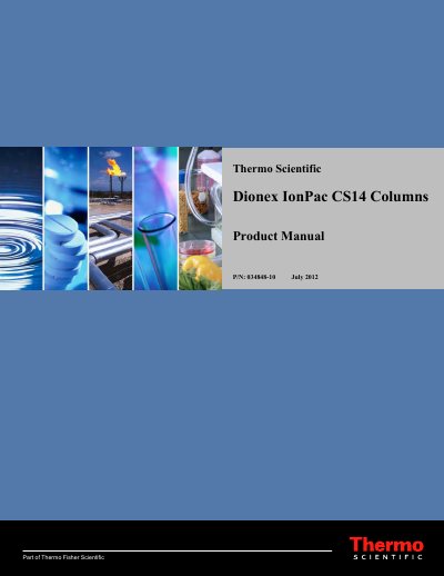 Thermo Fisher Scientific Dionex IonPac CS14 Columns Product Manual