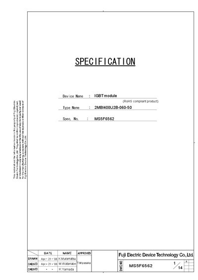 Fuji Electric 2MBI400U2B-060-50 IGBT Module Handbook - cover page