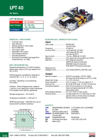 ASTEC LPT 40 Series Datasheet - cover page