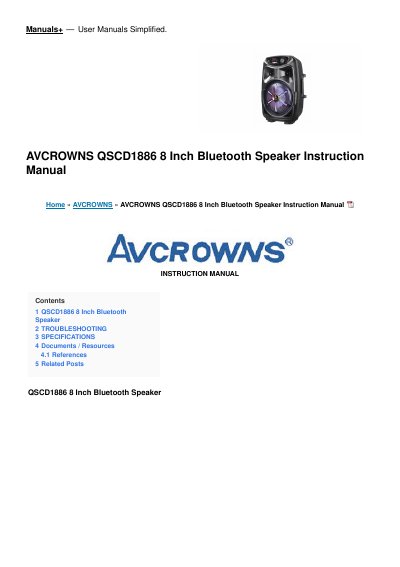 AVCROWNS QSCD1886 8 Inch Bluetooth Speaker Instruction Manual
