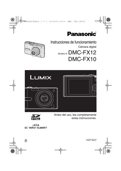 Panasonic DMCFX12-SP DMCFX10-SP Manual - cover page