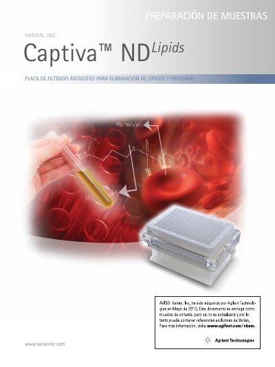 Agilent Captiva ND Lipid Removal Plate Product Leaflet - cover page