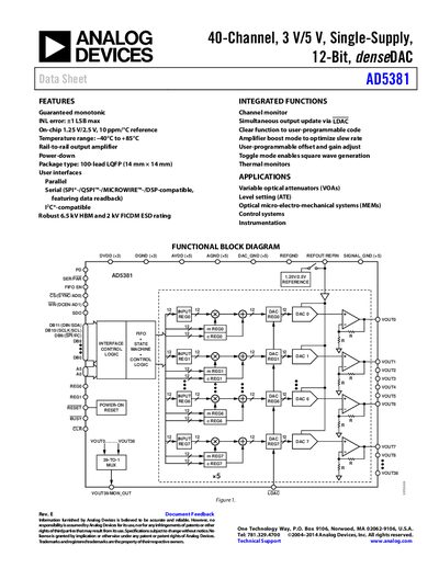 Analog Devices AD5381 40-Channel 12-Bit DAC Data Sheet - cover page