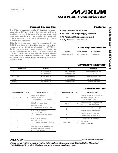 Maxim MAX2648 Evaluation Kit User Manual - cover page