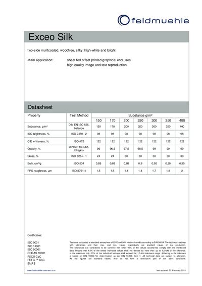 Feldmühle Exceo Silk Paper Datasheet - cover page