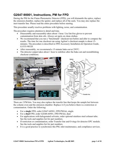 Agilent G2647-90001 FPD Preventive Maintenance Instructions - cover page