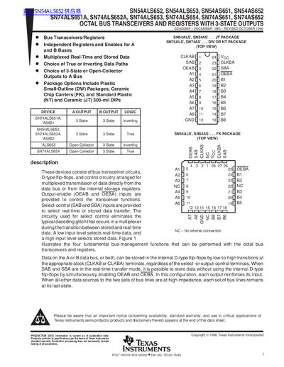 TEXAS INSTRUMENTS SN54ALS652 SN54ALS653 SN54AS651 SN54AS652 SN74ALS651A SN74ALS652A SN74ALS653 SN74ALS654 SN74AS651 SN74AS652 handbook - cover page