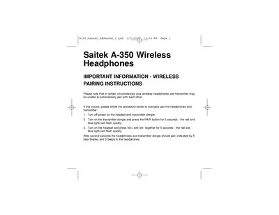 Saitek A-350 Wireless Headphones User Manual - cover page