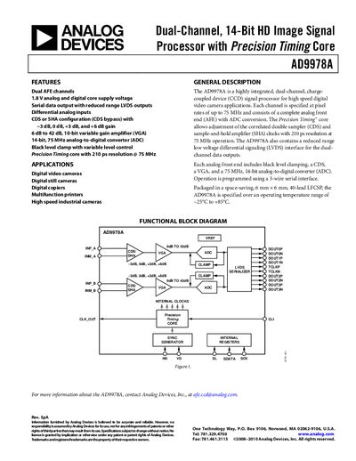 Analog Devices AD9978A Image Signal Processor Datasheet - cover page