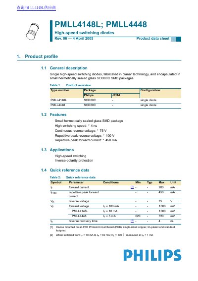 Philips PMLL4148L; PMLL4448 High-speed switching diodes Product data sheet - cover page