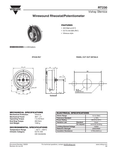 Vishay RT230 Wirewound Potentiometer Product Handbook - cover page