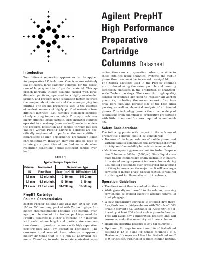 Agilent PrepHT High Performance Preparative Cartridge Columns Datasheet - cover page