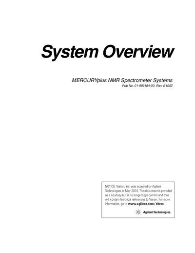 Varian MERCURYplus NMR Spectrometer Systems Overview - cover page