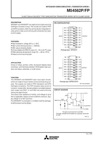 Mitsubishi M54562P/FP Darlington Transistor Array Datasheet - cover page